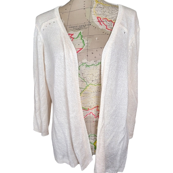 Investments ll Cream  Pointelle Knit Open Front Cardigan Sweater Size 1X - Picture 3 of 13
